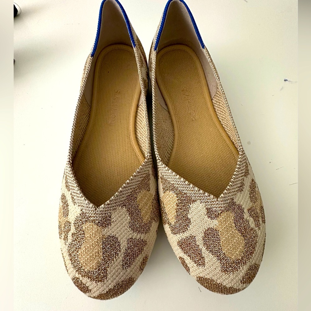 Rothy's Beige and Brown Leopard Knit Flats